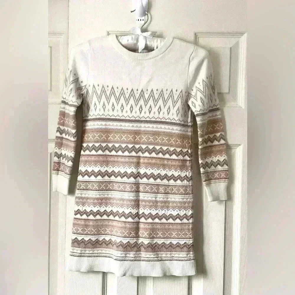 Children place girls gold and cream striped sweater dress Size 7/8 M